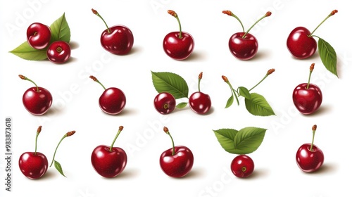 A picture with fifteen cherries. The cherries are shown in different groups,