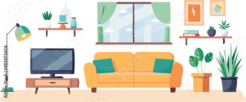 Modern Interior Design with Sofa Set Flat Vector Isolated