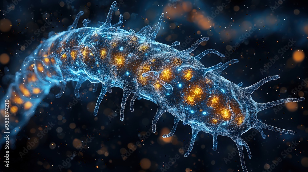 D Render of a Glowing Blue and Orange Microbe D Render of a Glowing Blue and Orange Microbe