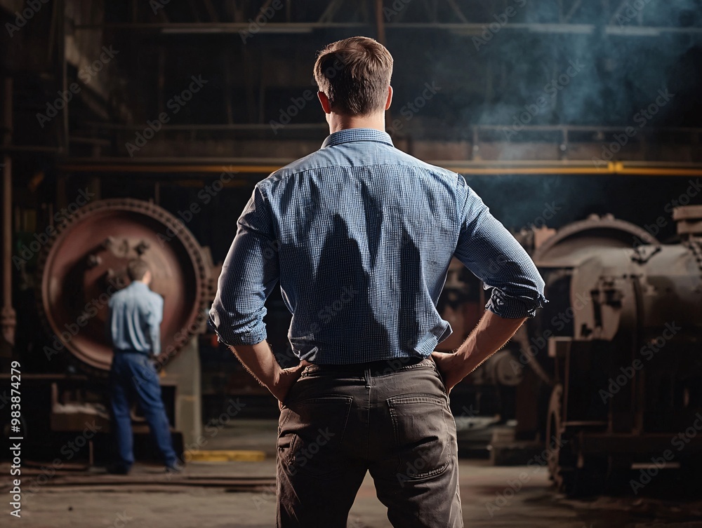 Worker Overseeing Machinery in Industrial Setting Worker Overseeing Machinery in Industrial Setting