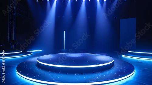 Obraz na płótnie Ring line effect glow scene area round led platform round display stage game show floor emptiness w salonie