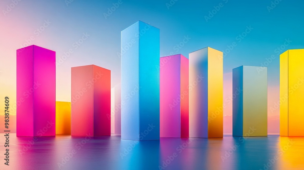 Colorful Geometric Cityscape at Sunset Colorful Geometric Cityscape at Sunset