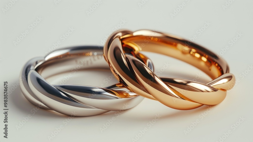 Elegant intertwined rings crafted in silver and gold, symbolizing unity and love, perfect for special occasions. Generative AI Elegant intertwined rings crafted in silver and gold, symbolizing unity and love, perfect for special occasions. Generative AI