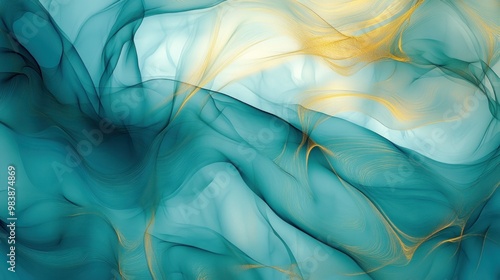 Abstract Teal and Gold Swirls