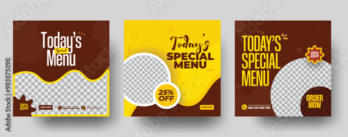 Set of fast food editable Instagram social media post templates. food square banner design template. yellow background color promotional post template design