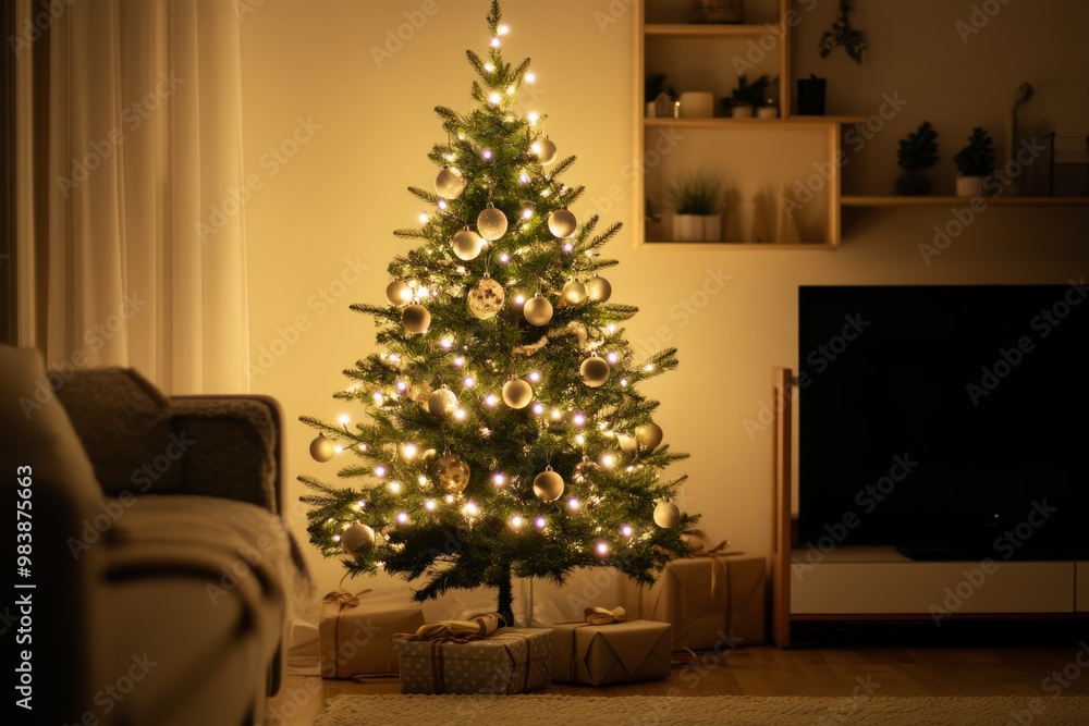 Christmas Tree with simple white lights and a few elegant Christmas Tree with simple white lights and a few elegant