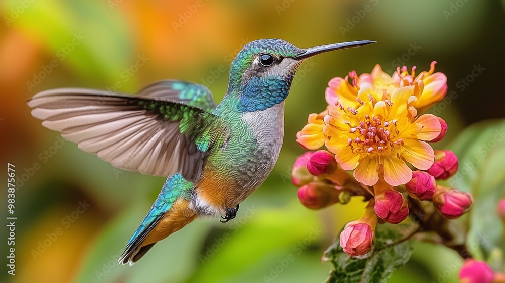 Vibrant Macro Capture of a Hummingbird in Flight with Crystal Clear Wings - Nature's Beauty Close-Up Vibrant Macro Capture of a Hummingbird in Flight with Crystal Clear Wings - Nature's Beauty Close-Up