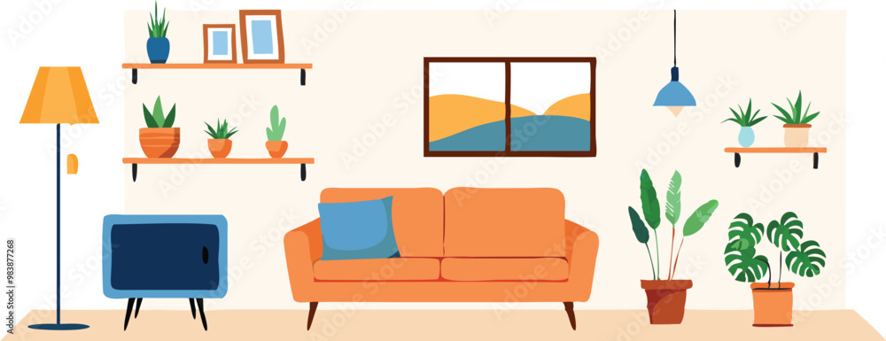 Modern Interior Design with Sofa Set Flat Vector Isolated Modern Interior Design with Sofa Set Flat Vector Isolated