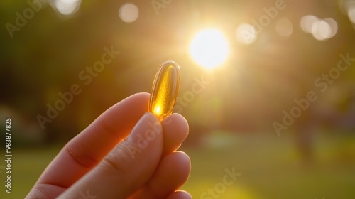 Hand Holding a Single Omega-3 Fish Oil Capsule, Health Supplement Concept