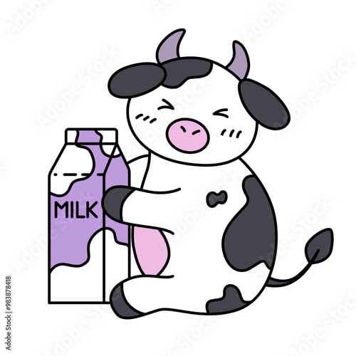 Cute vector cow. Flat illustration. Isolated on white background.