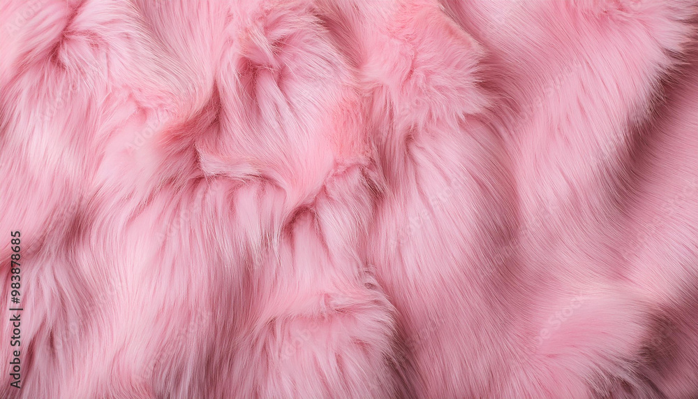 Obraz premium Pink fur texture top view. Pink sheepskin background. Fur pattern