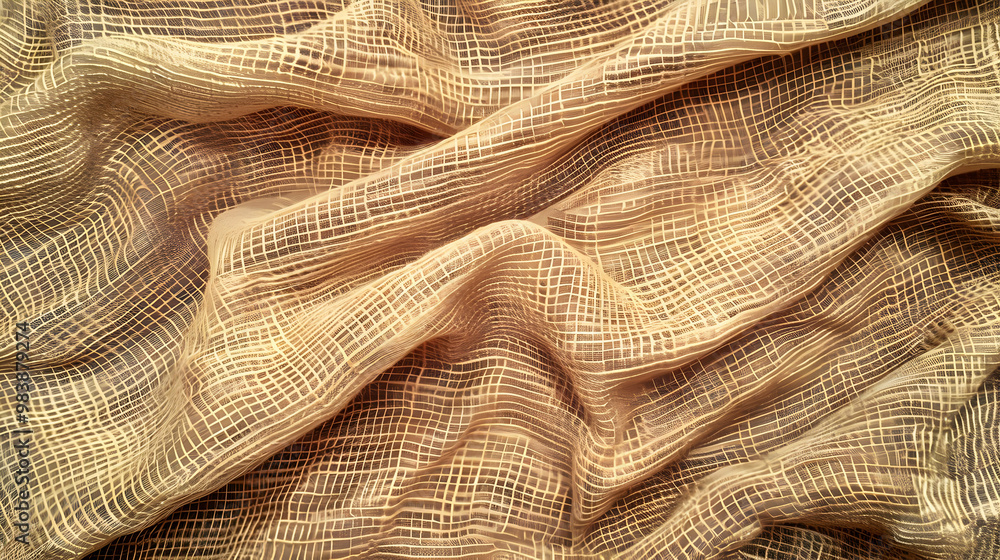 Close-Up Texture of Wrinkled Brown Fabric with a Subtle Grid Pattern, Creating a Visually Interesting Background Close-Up Texture of Wrinkled Brown Fabric with a Subtle Grid Pattern, Creating a Visually Interesting Background