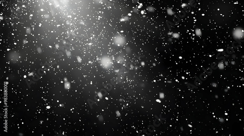 Abstract Black and White Background with Falling Snowflakes in a Dark Sky