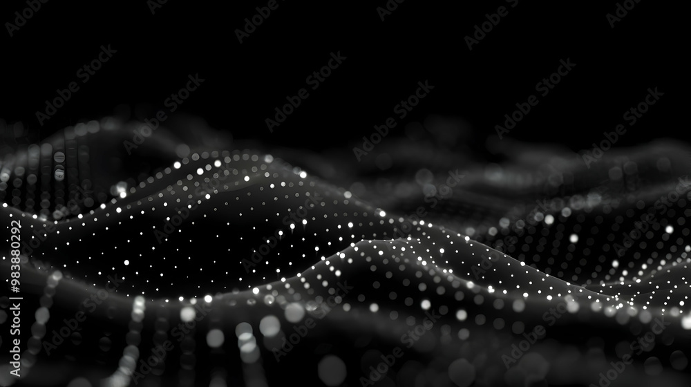 Abstract Black and White 3D Render of a Wavy Surface Composed of Tiny White Dots Abstract Black and White 3D Render of a Wavy Surface Composed of Tiny White Dots