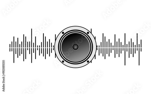 Sound wave line with woofer vector image, sound lines with speaker image
