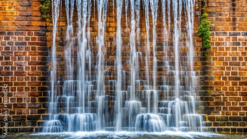 Water flows down a worn, brick wall, its rhythmic cascade weaving a rich tapestry of sound and sight.