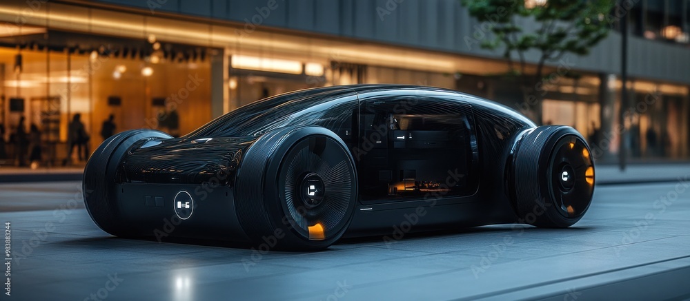 Obraz premium Futuristic Electric Car in Urban Setting