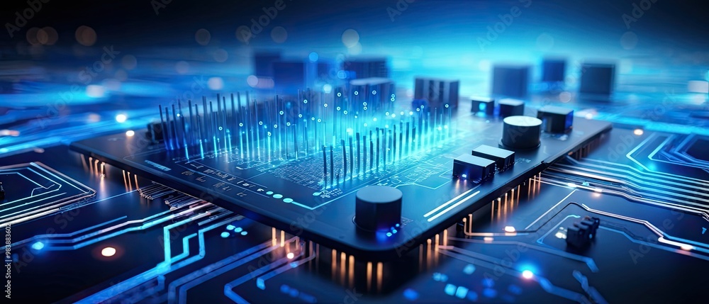 Circuit Board with Blue Glowing Lines Circuit Board with Blue Glowing Lines
