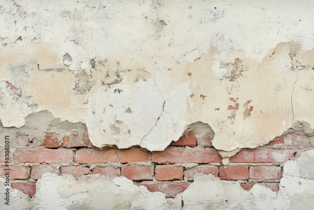 Obraz premium Chipped plaster wall texture with exposed brick underneath
