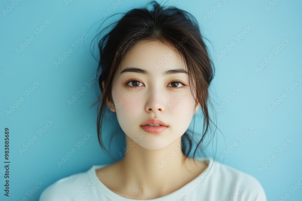 A young Japanese woman poses gracefully in a soft-lit setting, A young Japanese woman poses gracefully in a soft-lit setting,