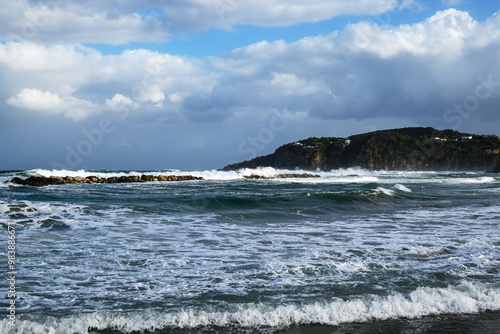 Stormy Mediterranean sea next to Forio, Ischia, Italy. photo