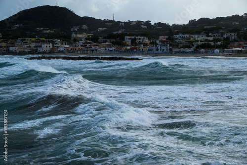 Stormy Mediterranean sea next to Forio, Ischia, Italy. photo