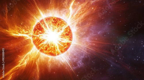 A close-up of a neutron star with intense magnetic fields, showing relativistic jets emanating photo