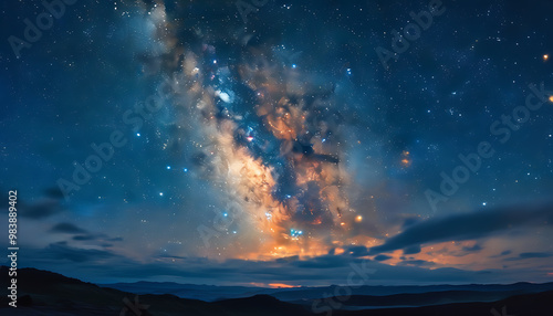 Night sky with stars twinking, Milky Way displayed grandly.