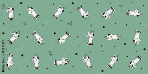 Weird sock toy seamless pattern isolated pastel color background. Funny trippy vector ornament can used children's wall decor, textile fabric print. EPS 10