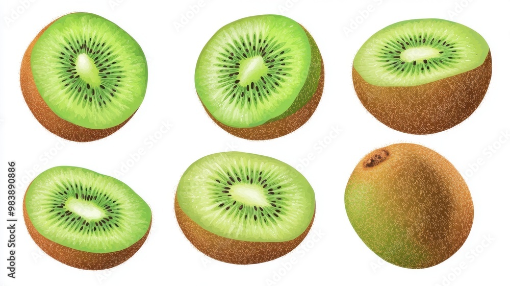 Fototapeta premium A set of different arrangements of kiwi fruits