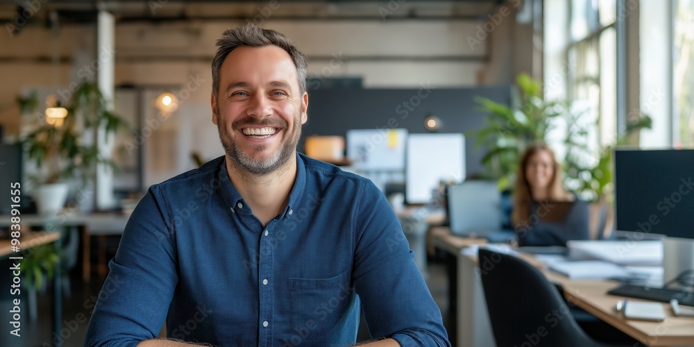 Confident Professional Man Working in a Modern Office Environment Confident Professional Man Working in a Modern Office Environment