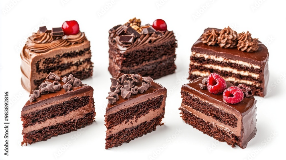 Design an image featuring a set of four chocolate cakes Design an image featuring a set of four chocolate cakes