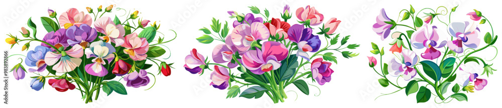 Elegant Sweet Pea Flower Illustration - Soft Pink and Red Petals with Lush Green Leaves, Ideal for Romantic and Spring Themes, Sweet Pea Flower vector Illustration, Sweet Pea vector Illustration Elegant Sweet Pea Flower Illustration - Soft Pink and Red Petals with Lush Green Leaves, Ideal for Romantic and Spring Themes, Sweet Pea Flower vector Illustration, Sweet Pea vector Illustration