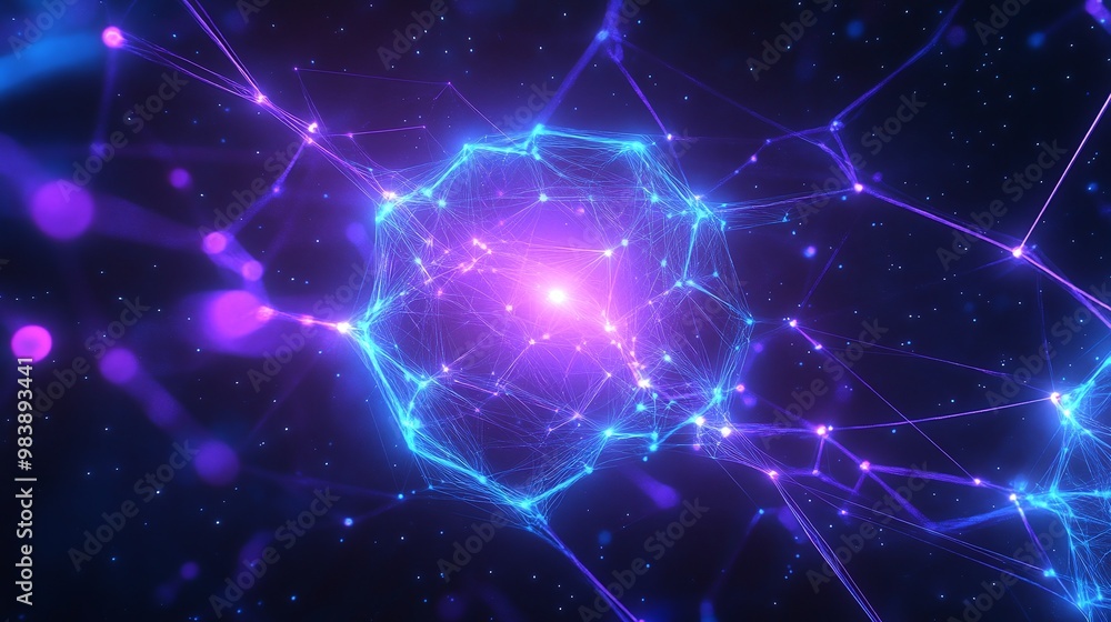 A captivating abstract representation of a glowing network showcasing vibrant hues of blue and purple, embodying digital connection. A captivating abstract representation of a glowing network showcasing vibrant hues of blue and purple, embodying digital connection.