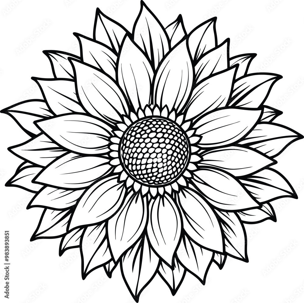 black sunflower line art vector illustration silhouette, Print black sunflower line art vector illustration silhouette, Print