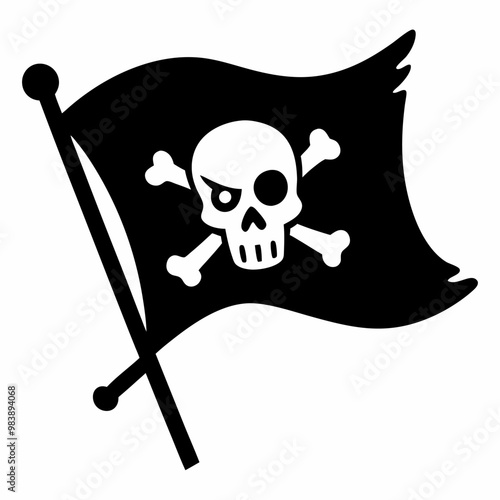 Black Pirate Flag Illustration with Skull and Crossbones Symbol