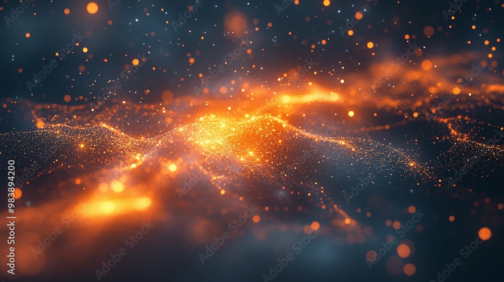 Fototapeta premium A mesmerizing abstract image featuring vibrant orange particles and glowing textures, creating a sense of depth and movement.
