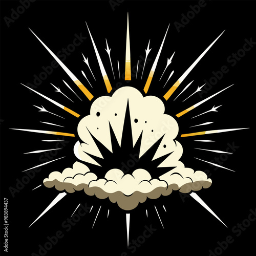 Dynamic Comic Style Explosion with Vibrant Rays and Clouds