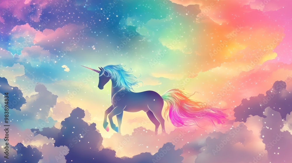 Fototapeta premium A Unicorn Soaring Through a Dreamlike Sky