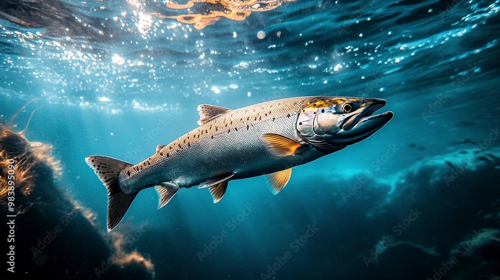 Atlantic Salmon Swimming In The Ocean Atlantic Salmon Swimming In The Ocean