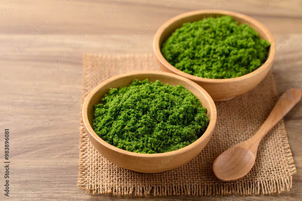 Wolffia or watermeal in bowl, Edible small aquatic plant high protein Wolffia or watermeal in bowl, Edible small aquatic plant high protein
