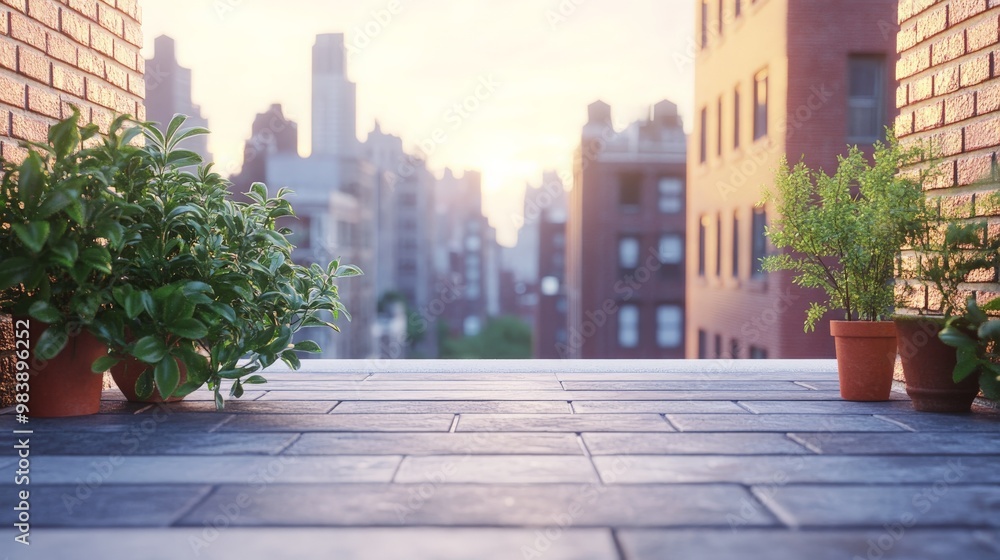 Fototapeta premium Urban Oasis: Rooftop Garden Overlooking the City Skyline
