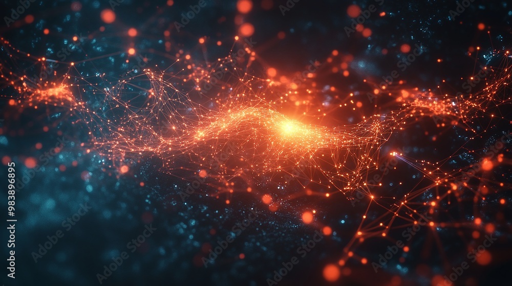 A vibrant abstract design with glowing particles in orange and blue colors, creating a mesmerizing cosmic atmosphere. A vibrant abstract design with glowing particles in orange and blue colors, creating a mesmerizing cosmic atmosphere.
