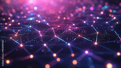 A vibrant and dynamic abstract background featuring interconnected lines and glowing dots, symbolizing digital networks and technology.