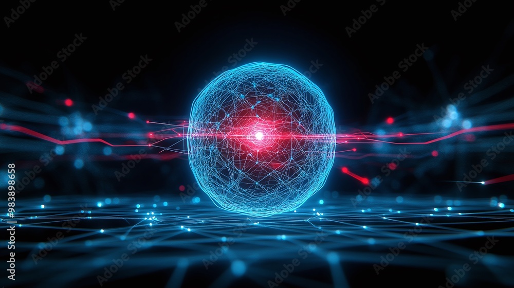 A vibrant depiction of a digital atom, showcasing energy and technology in a cosmic backdrop. A vibrant depiction of a digital atom, showcasing energy and technology in a cosmic backdrop.