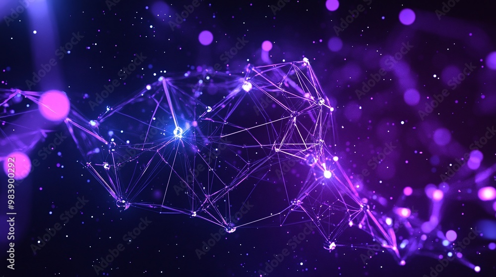 A vibrant network of connections in a deep space setting, showcasing technology and innovation with purple and blue glowing effects. A vibrant network of connections in a deep space setting, showcasing technology and innovation with purple and blue glowing effects.