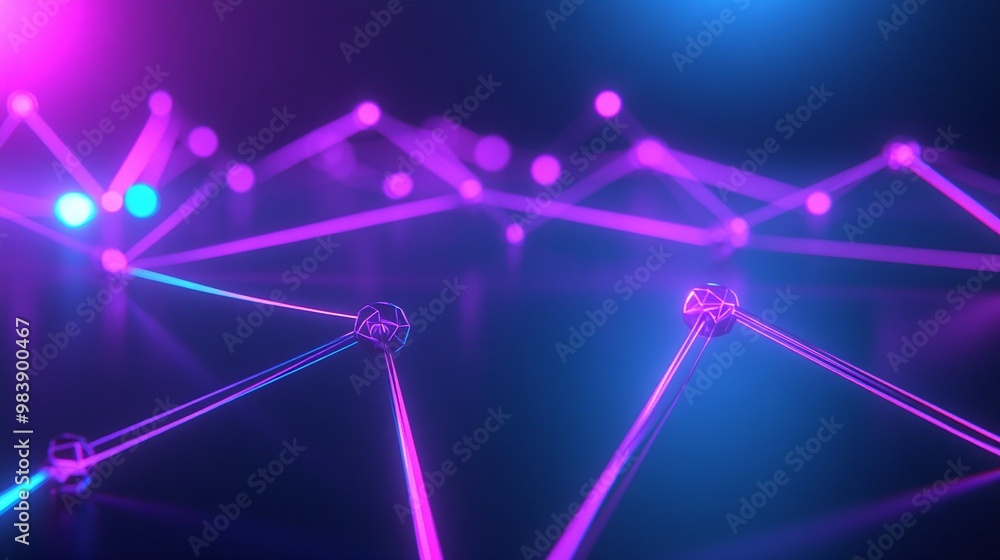 A vibrant network of glowing lines and points in blue and pink, representing digital connections and advanced technology. A vibrant network of glowing lines and points in blue and pink, representing digital connections and advanced technology.