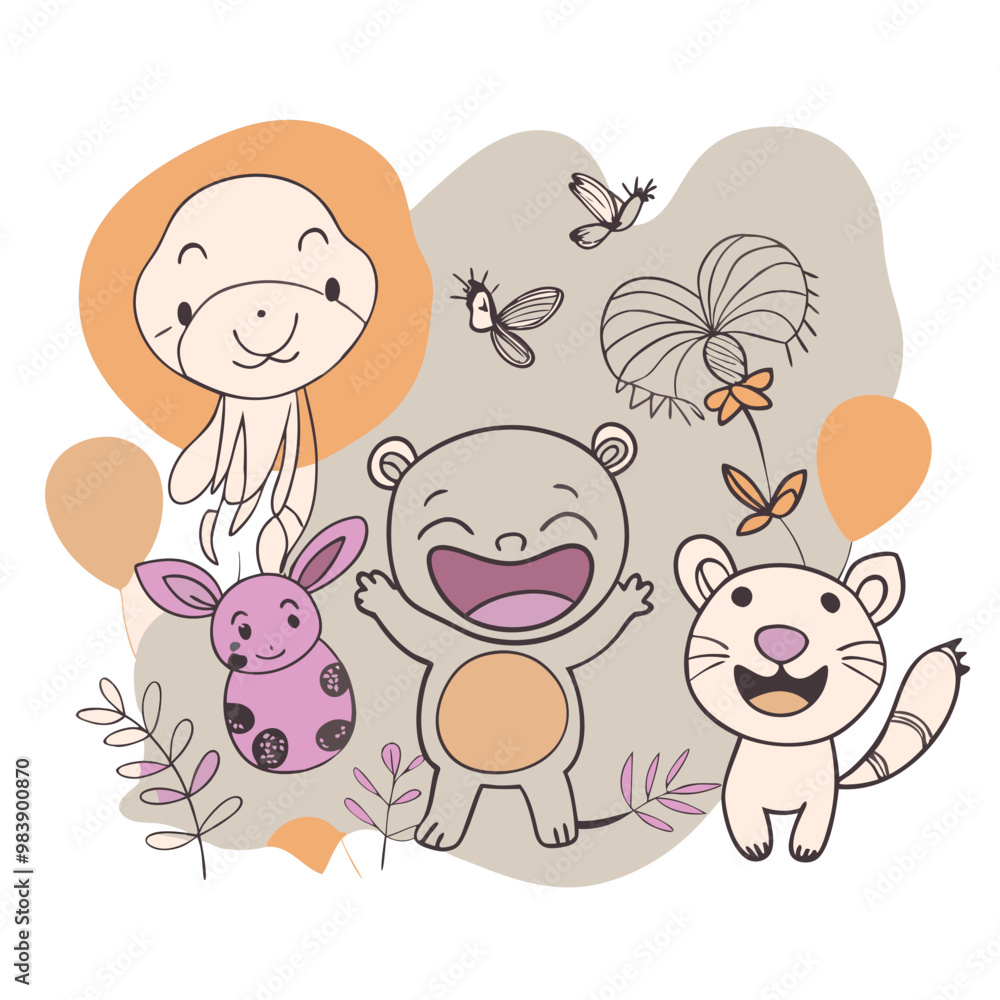 Naklejka premium Joyful Vibes: Whimsical Adventures in Color