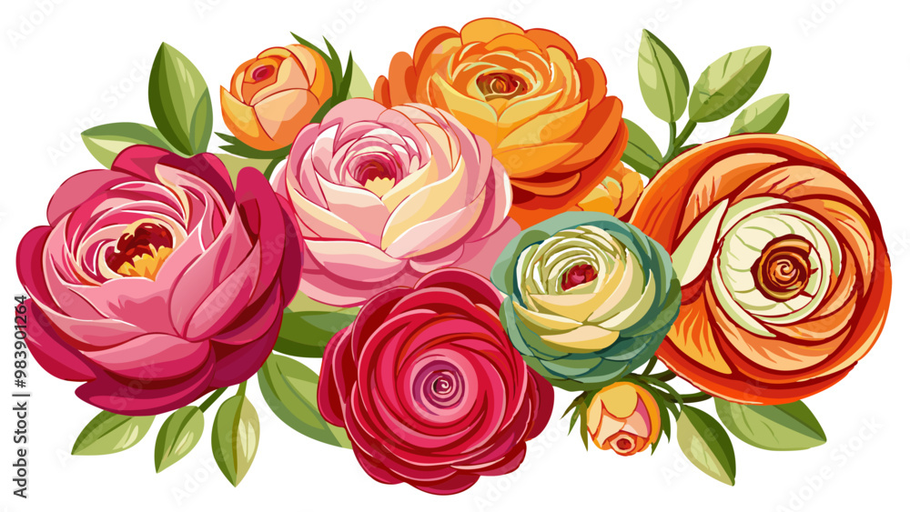 Stunning Ranunculus Flower Illustration with Layered Orange and Pink Petals - Perfect for Spring and Romantic Floral Designs, Ranunculus Flower Vector Illustration. Ranunculus Vector Illustration
Stunning Ranunculus Flower Illustration with Layered Orange and Pink Petals - Perfect for Spring and Romantic Floral Designs, Ranunculus Flower Vector Illustration. Ranunculus Vector Illustration