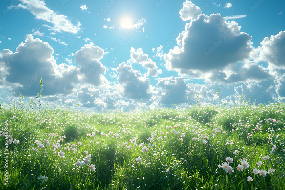 Beautiful Sky with White Clouds and Blue Sky, Green Grass Below
Beautiful Sky with White Clouds and Blue Sky, Green Grass Below